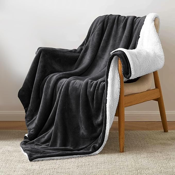 MOONLIGHT20015 Sherpa Blankets Queen Size - (Black, 90X90 Inches) Fuzzy, Soft and Wool/Fleece Blanket for Bed, Fluffy Blankets for Winter, Camping and Travel