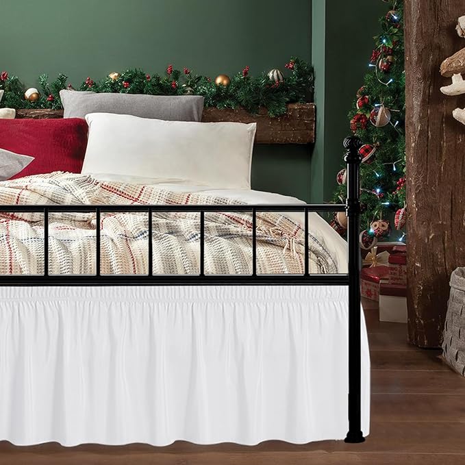 Biscaynebay Wrap Around Bed Skirts with Split Corners for Full Beds 25" Drop, White Adjustable Elastic Dust Ruffles Easy Fit Wrinkle & Fade Resistant Silky Luxurious Fabric Machine Washable