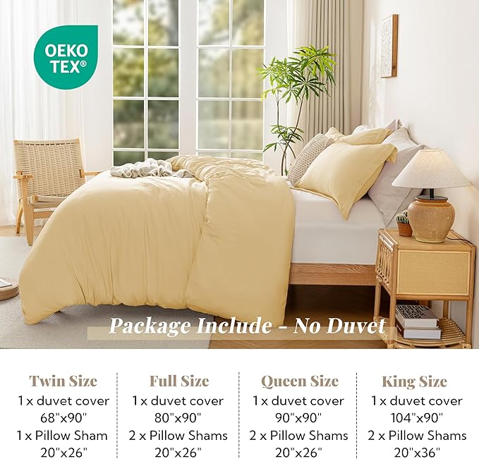 MILDLY Super Soft Duvet Cover - 100% Washed Microfiber Butter Yellow Comforter Cover Set 3 Pieces with Zipper Closure & Corner Ties