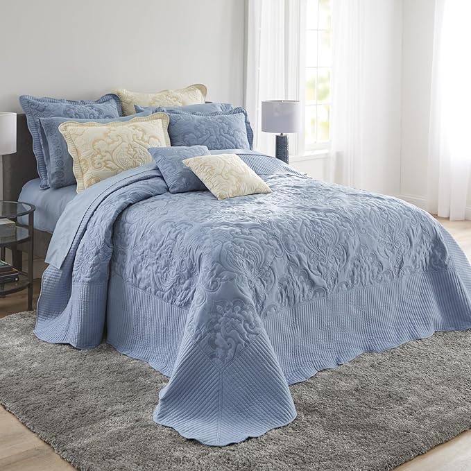 BrylaneHome Bedding Lightweight All Season Modern Amelia Quilted Damask Oversized Ultra Soft Bedspread - Full, Grey
