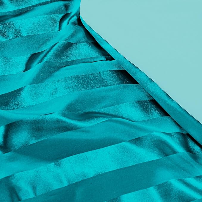 Whale Flotilla 3-Piece Reversible Silky Soft Queen Comforter Set, Luxury Stripe Satin Comforters Full Size Bedding Set with 2 Satin Pillowcases, Lightweight Duvet Set for All Seasons, Turquoise