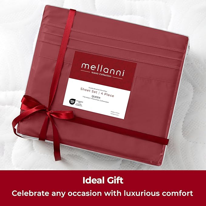 Mellanni Twin XL Sheets Set - 3 PC Iconic Collection Bedding - Hotel Luxury, Extra Soft, Cooling Bed Sheets - Wrinkle, Fade, Stain Resistant (Twin Extra Long, Brick Red)