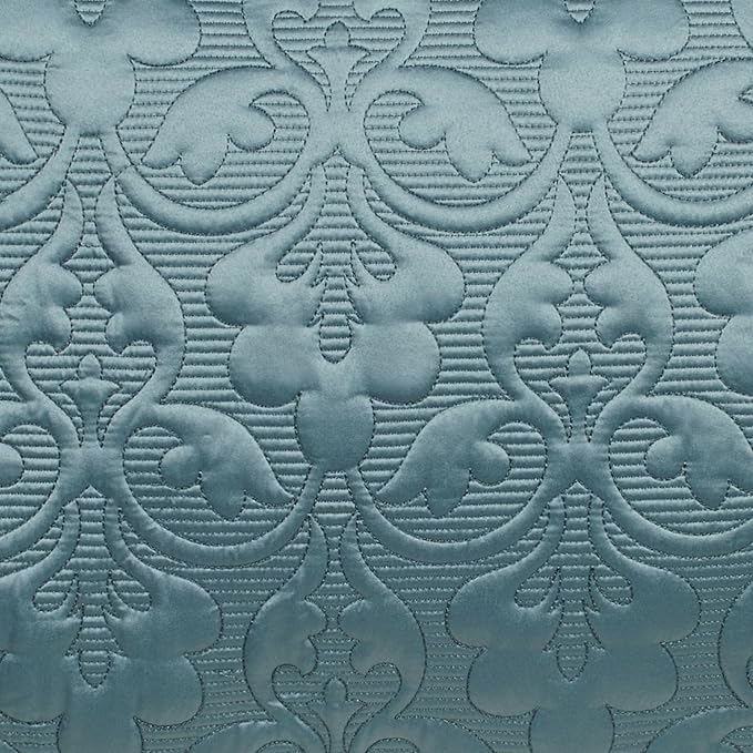 Cambridge Classic Luxury Bedding | Blue Shadow Solid Color Polyester Satin | Elaborate Damask Quilting | Fitted, Oversized 24 Inch Drop | 3 Piece Bed Set Includes Queen Bedspread & 2 Standard Shams