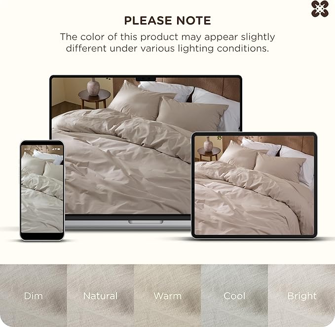Bedsure Cotton Duvet Cover Full - Luxury Slub Weave 100% Cotton Duvet Cover with a Linen Like Textured, Easy Change Durable Bedding, Natural Linen, 80" x 90"