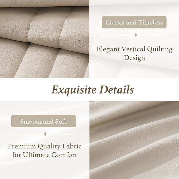Monbix Queen Comforter Set - 7 Pieces Beige Bed in a Bag Queen Bedding Sets with Comforters, All Seasons Comforter Bed Set with Sheets,Pillowcases & Shams