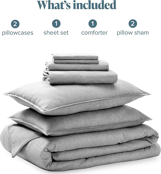 Bare Home Bed-in-A-Bag 7 Piece Comforter & Sheet Set - Queen - Goose Down Alternative - Ultra-Soft 1800 Premium Bedding Set - Cationic (Queen, Heathered Charcoal)