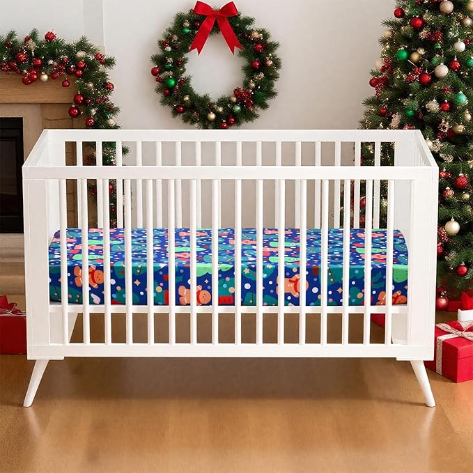 UOMNY Crib Sheet, Christmas Crib Sheets Baby Sheet for Standard Crib and Toddler Mattresses Nursery Bedding Sheet Crib Mattress Sheets for Boys and Girls 1 Pack Toddler Sheet