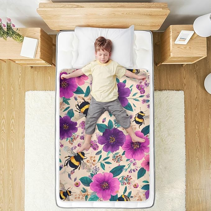 Waterproof Bed Pad Reusable Changing Pad Toddler Mattress Protector Large Pee Pad Baby Diaper Pad Soft Washable Liner Beige Bees and Colorful Flowers