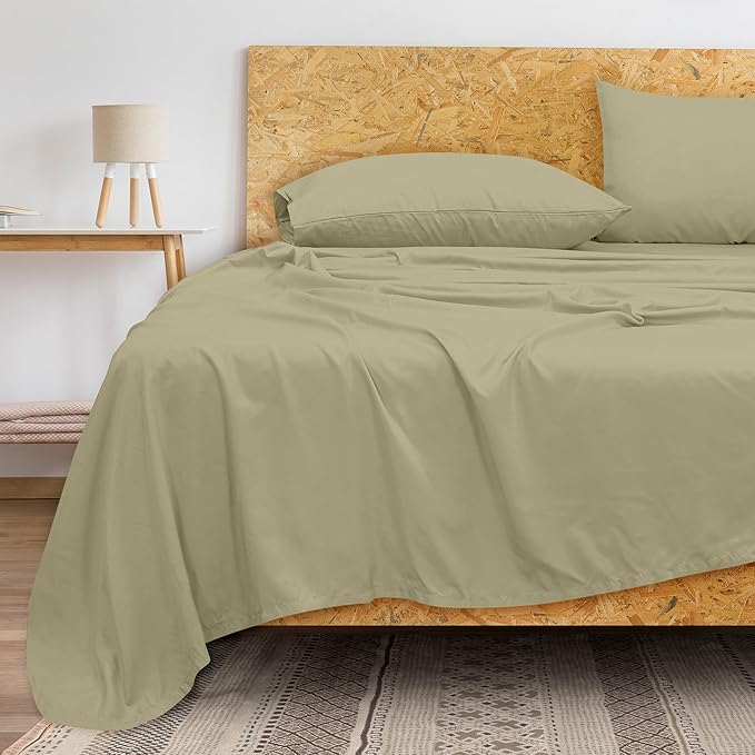 Royale Linens 300 Thread Count 100% Long Staple Combed Cotton Flat Sheet - Super Soft - Top Sheets - Cal King Flat Sheet Sold Separately - Breathable, Cool & Crisp Sheets Only (Cal King, Sage Green)