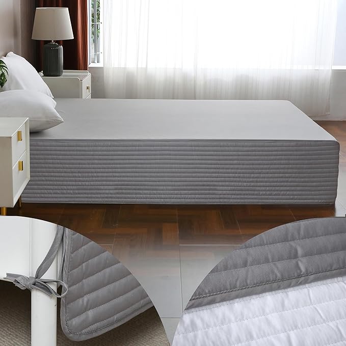 Full Bed Skirt-Box Spring Cover with 14 Inch Tailored Drop,Wrinkle and Fade Resistant Hotel Wrap Around Bed Skirts,Bed Frame Cover (Horizontal Stripe Gray, Full)