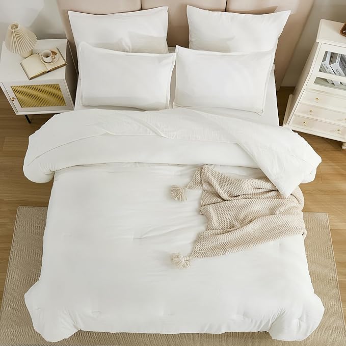 Litanika Twin/Twin XL Size Comforter Sets Grey Ivory - 5 Pieces Bed in a Bag Twin/Twin XL Bedding Comforter Sets, Solid Lightweight Bed Set with Comforter, Sheets, Pillowcase & Sham