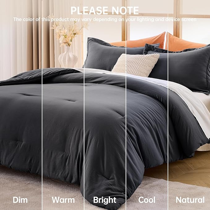 MUXHOMO Full Comforter Sets, All Season Ultra Soft Down Alternative Bedding - 3 Piece Lightweight Bed Set Includes 1 Comforter (82"x86") and 2 Pillow Shams (20"x26"), Dark Grey