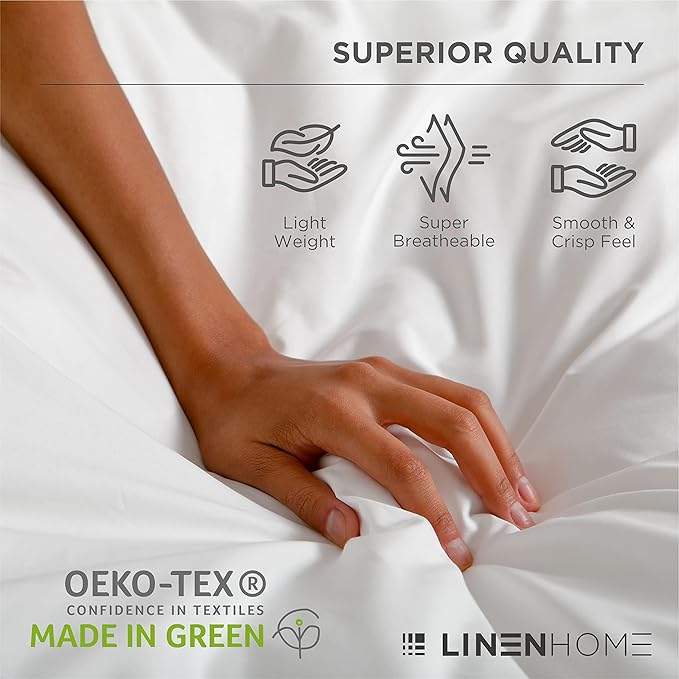 Linen Home 100% Cotton Percale Sheets California King Size, Iris Lilac, Deep Pocket, 4 Pieces Set - 1 Flat, 1 Deep Pocket Fitted Sheet and 2 Pillowcases, Crisp Cool and Strong Bed Linen