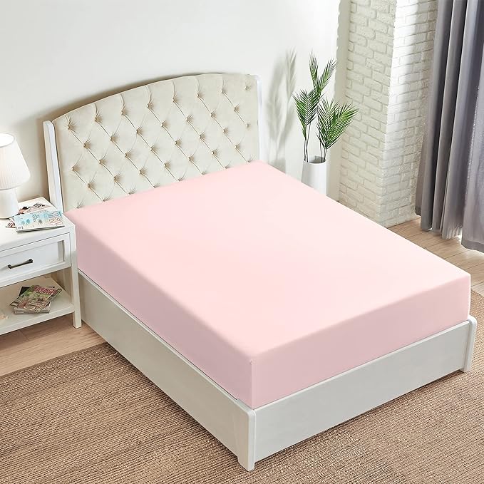 Mellanni California King Fitted Sheet - Iconic Collection Bedding Sheets with up to 16 inch Deep Pocket - Soft & Cooling - Fade & Stain Resistant - 1 PC (Cal King, Blush Pink)