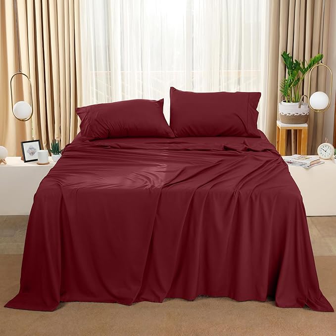 Utopia Bedding King Sheet Set – 4 Piece Bed Sheets for King Size Bed, Soft and Breathable Microfiber, Includes 1 Fitted Sheet, 1 Flat Sheet and 2 Pillowcases (Burgundy)