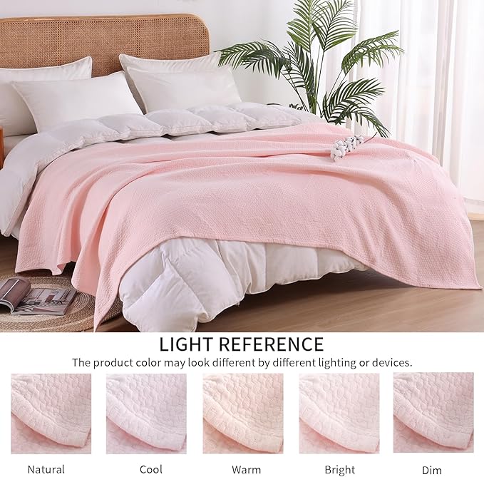 Premium 100% Cotton Blanket – All-Season Soft Breathable Bed Blanket for Queen Size – Lightweight Stylish Textured Throw for Bed– Giftable Cozy Bedding
