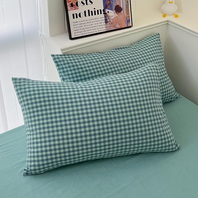 LifeTB Twin XL Comforter Set Green Gingham Comforter for Men Boys Geometric Plaid Comforter Set Fluffy Soft Plaid Gingham Bedding Set Green Blue Grid Checkered Pattern Comforter with 2 Pillowcases