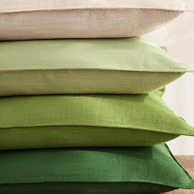 Foindtower Pack of 2, Decorative Linen Soild Throw Pillow Covers Soft Accent Euro Cushion Case Farmhouse Neutral Pillowcase for Chair Couch Sofa Bedroom Living Room Home Decor 22 x 22 Inch Lush Green