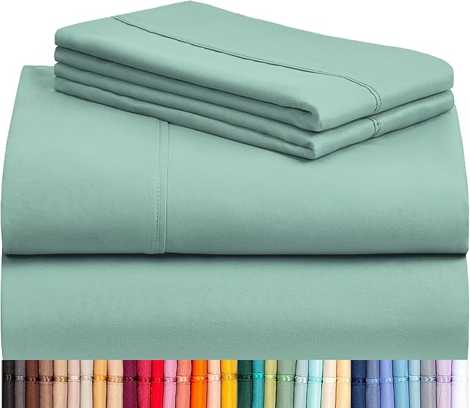LuxClub 4 PC California King Sheet Set, Breathable Luxury Bed Sheets, Deep Pockets 18" Wrinkle Free Cooling Sheets Machine Washable Hotel Bedding Silky Soft - Light Teal Cal King