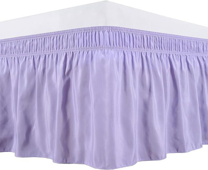 Wrap Around Bed Skirts Elastic Dust Ruffles, Easy Fit Wrinkle and Fade Resistant Silky Microfiber Fabric Solid Color Bedskirt, 12 Inch Tailored Drop Lavender for RV Bunk 42X80 Size Bed Skirt