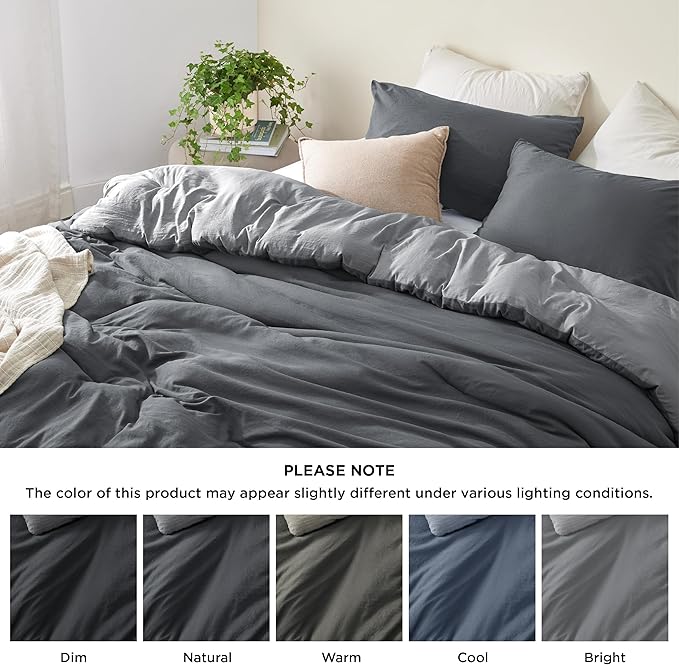 Bedsure King Comforter Set, Dark Gray Soft Prewashed Bedding for All Seasons, 3 Pieces GentleSoft™ Bed Set, 1 Lightweight Comforter (104"x90") and 2 Pillowcases (20"x36")