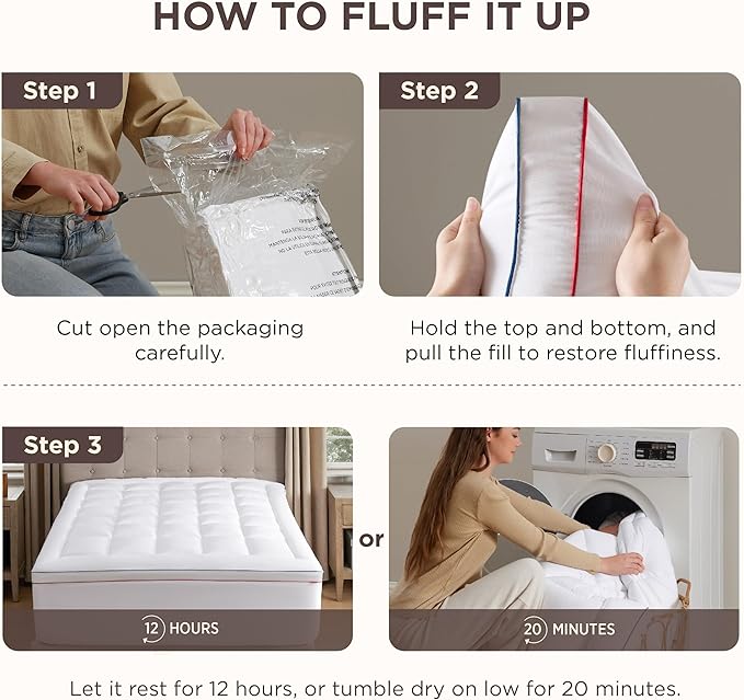 Bedsure Mattress Topper Queen - Pillow Top Mattress Pad Cover with Deep Pocket Fits up to 21 Inches, Plush Soft Bed Topper for Back Pain Relief, Overfilled with Down Alternative Filling, Grey