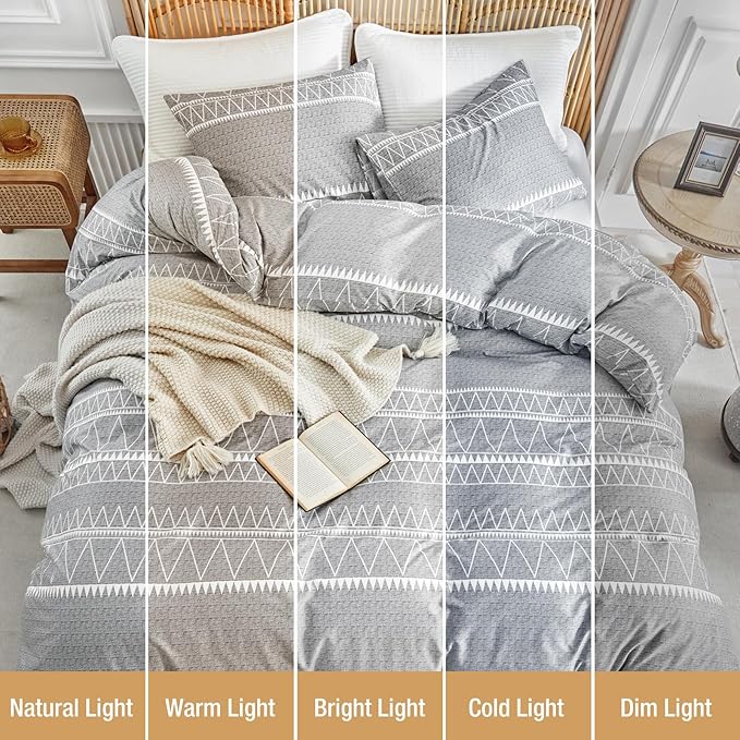 Lekesky Boho Grey Duvet Cover Set Twin, Lightweight Soft Microfiber Duvet Bedding Duvet Cover Set 2 Pcs (1 Duvet Cover 68x90 inches + 1 Pillowcase)
