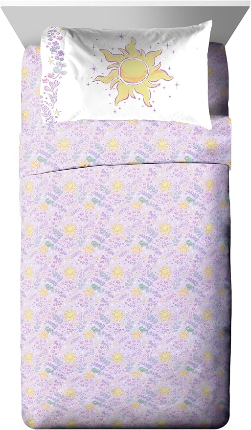 Jay Franco Kids Comforter Set Includes Sheets and Pillow Covers - Soft and Cozy Bed Set for Stylish Room Decor, Purple - Disney Princess Rapunzel, 5 Piece Twin Size Bedding