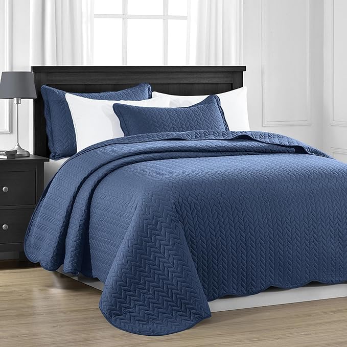 MOONLIGHT20015 Queen Quilt Bedding Set (90" x 96") - Bulk Pack of 10 Wholesale for Hotels, Guest Bedroom & Airbnbs - Lightweight Microfiber Reversible Embossed Quilts Bedspreads (Washed Blue)