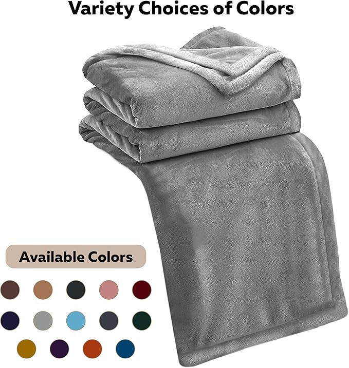 MOONLIGHT20015 Fleece Bed Blanket Queen Size 90x90 inches - 400GSM Anti-Static Lightweight Super Soft Fluffy Fuzzy Plush Blankets Cozy Microfiber Blankets for Couch, Bed, Sofa (Queen, Silver)