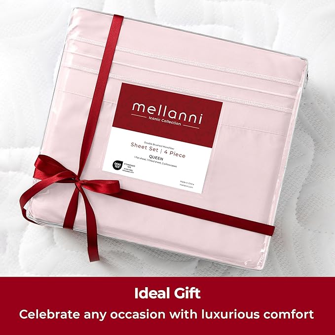 Mellanni Twin XL Sheets Set - 3 PC Iconic Collection Bedding - Hotel Luxury, Extra Soft, Cooling Bed Sheets - Wrinkle, Fade, Stain Resistant (Twin Extra Long, Blush Pink)