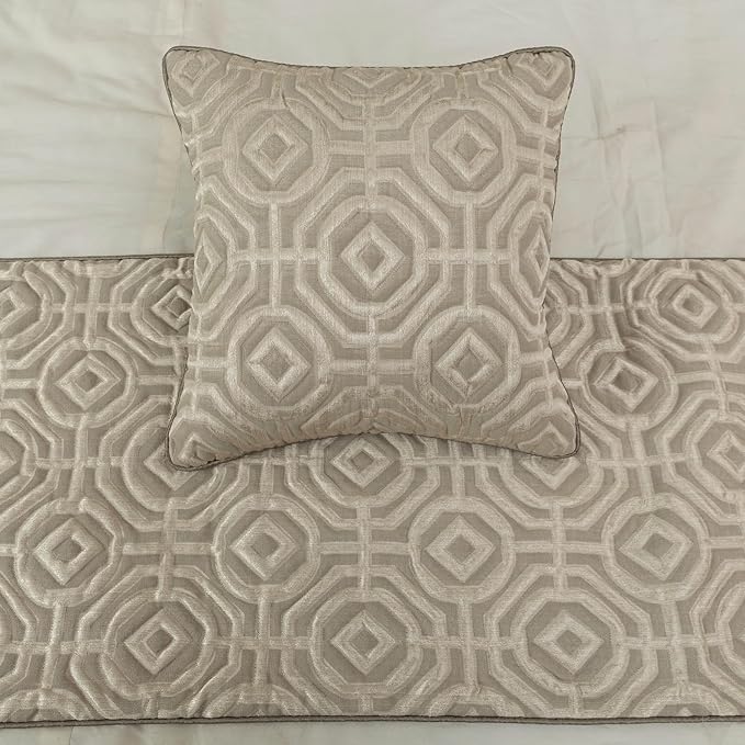 The HomeCentric King/Queen/Twin Beige Designer King 90"x18" Bed Runner Without Pillow Cover, Textured Bed Scarf on Silk Fabric - Hexagonal Norma