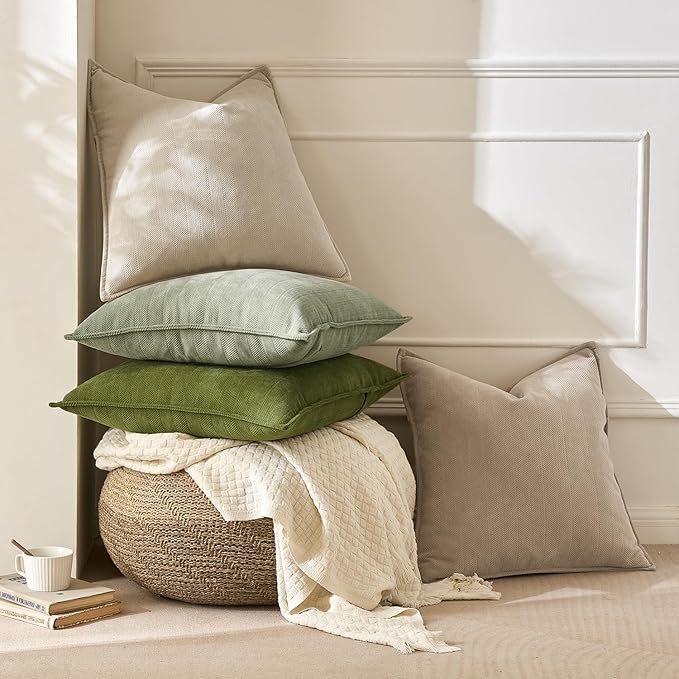 MIULEE Pack of 2 Moss Green Decorative Pillow Covers 24x24 Inch Soft Chenille Luxurious Couch Throw Pillows Farmhouse Cushion Covers Euro Shams Elegant Design for Sofa Bed Living Room Spring Decor