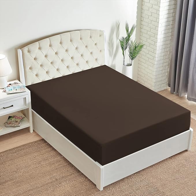 Mellanni Twin XL Fitted Sheet - Iconic Collection Bedding Sheets with up to 16 inch Deep Pocket - Soft & Cooling - Fade & Stain Resistant - 1 PC (Twin XL, Brown)