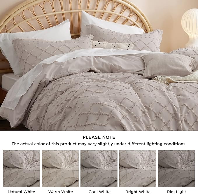 Bedsure Boho Duvet Cover Queen Size - Linen Breathable & Soft Boho Bedding, Machine Washable Comforter Cover for All Seasons, Includes 1 Duvet Cover 90"x90" with 2 Pillow Shams & Zipper Closure
