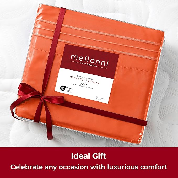 Mellanni Twin Sheets Set - 3 PC Iconic Collection Bedding - Hotel Luxury, Extra Soft, Cooling Bed Sheets - Wrinkle, Fade, Stain Resistant (Twin, Poppy Orange)