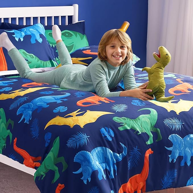 Joiedomi Kid Full Comforter Set 7 Piece Dinosaur Bedding Set for Boys Girls Super Soft Microfiber Bed in a Bag with Comforter Sheets Pillowcase Sham