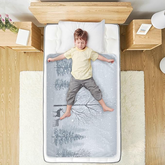 Waterproof Bed Pad Reusable Changing Pad Toddler Mattress Protector Large Pee Pad Baby Diaper Pad Soft Washable Liner Blue Snow Trees and Reindeer