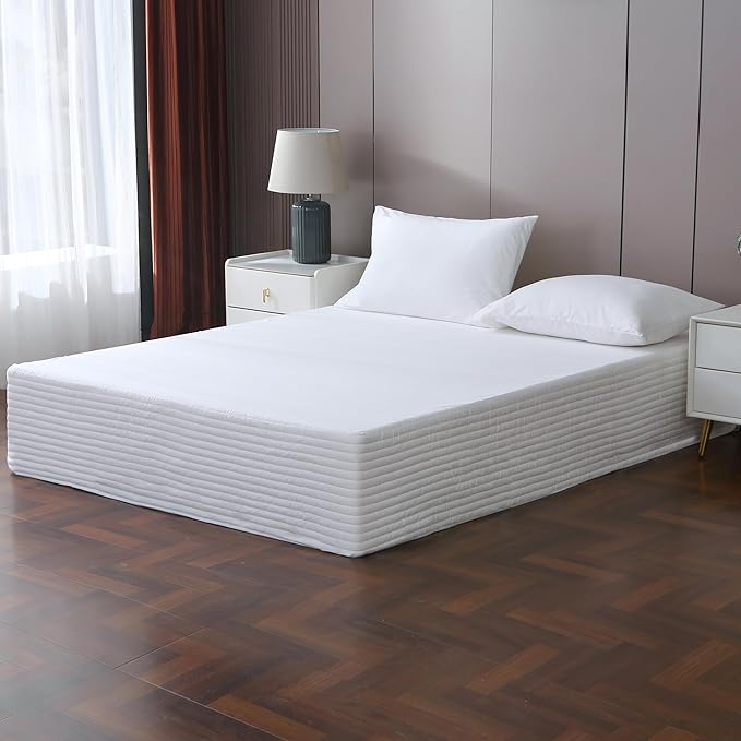Full Bed Skirt-Box Spring Cover with 14 Inch Tailored Drop,Wrinkle and Fade Resistant Hotel Wrap Around Bed Skirts,Bed Frame Cover (Horizontal Stripe White, Full)