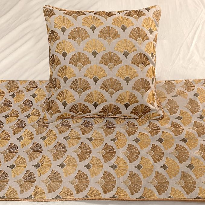 The HomeCentric King Queen Twin Beige & Yellow Gold Handmade CA King 86"x18" Bed Runner with Pillow Cover, Floral Embroidery Bed Scarf on Cotton Embroidery Fabric - Autumn Bloom