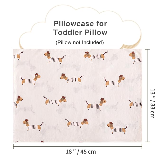 NTBAY 2 Pack 100% Natural Jersey Cotton Toddler Pillowcases, Super Soft and Breathable Travel Pillow Cases with Envelope Closure for Nursery, 13x18 Inches, Brown Dog