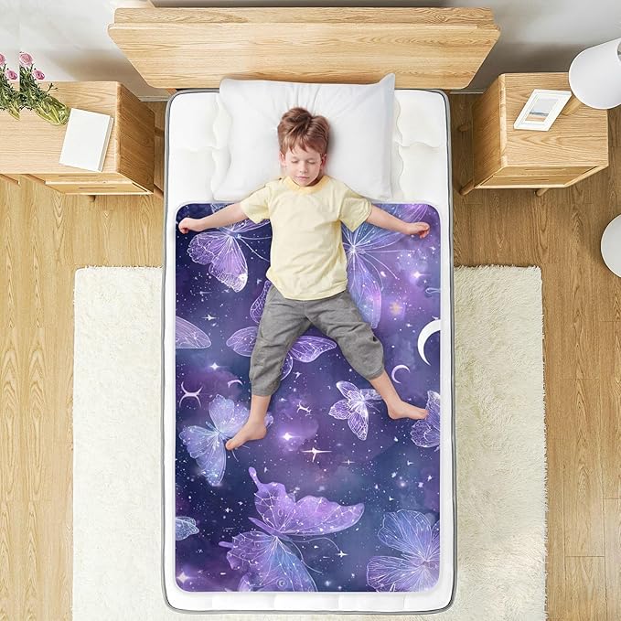Waterproof Bed Pad Reusable Changing Pad Toddler Mattress Protector Large Pee Pad Baby Diaper Pad Soft Washable Liner Purple Butterfly Moon