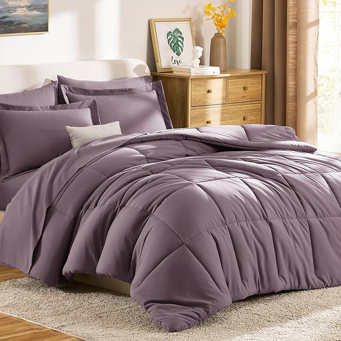 CozyLux Full Size Comforter Sets Dusty Purple - 7 Pieces Bed in a Bag Full, Oeko-Tex Certified Bed Set, All Season Soft Bedding Set with Down Alternative Comforter, Sheets, Pillowcases & Pillow Shams