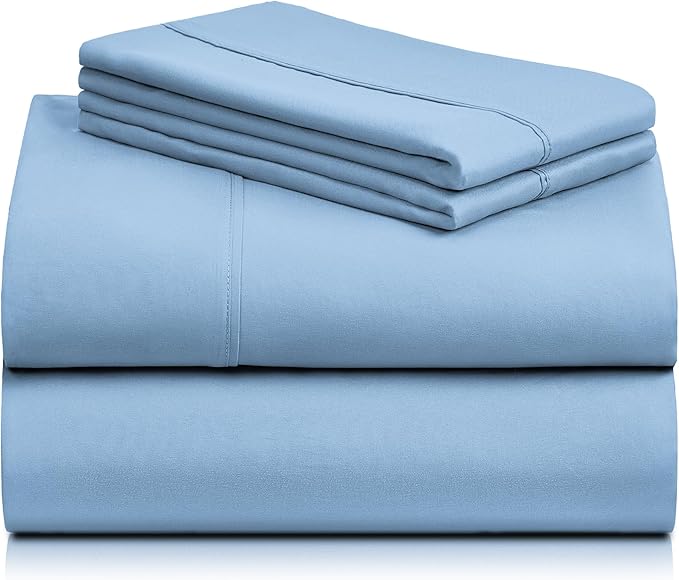 LuxClub 4 PC King Sheet Set, Breathable Luxury Bed Sheets, Deep Pockets 18" Wrinkle Free Cooling Bed Sheets Machine Washable Hotel Bedding Silky Soft - Sky King