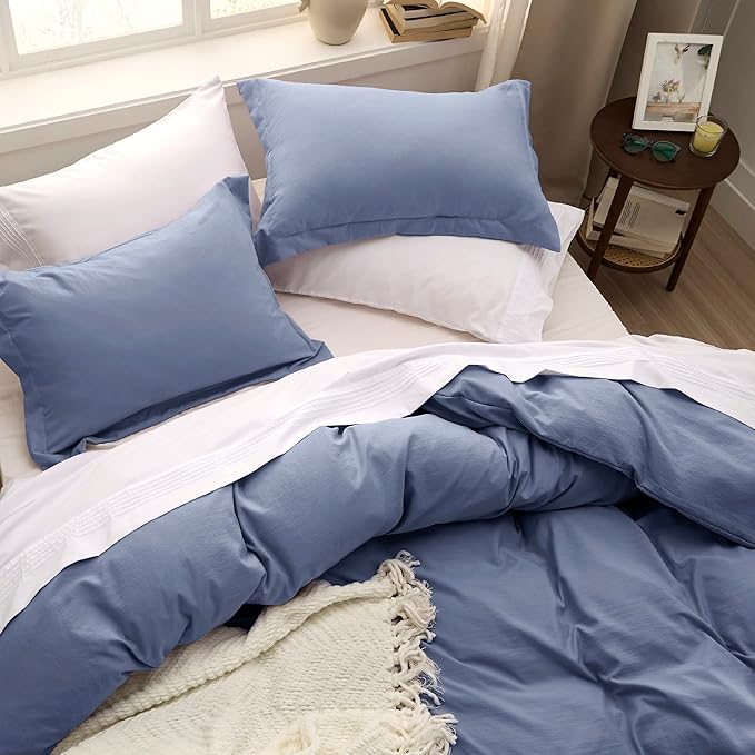 Bedsure Slate Blue Duvet Cover Full Size - 3 Pieces Prewashed Extra Soft Cotton-Like Polyester Bedding Set, Includes 1 Duvet Cover 80x90 Inches with Zipper Closure & 2 Pillow Shams, No Comforter