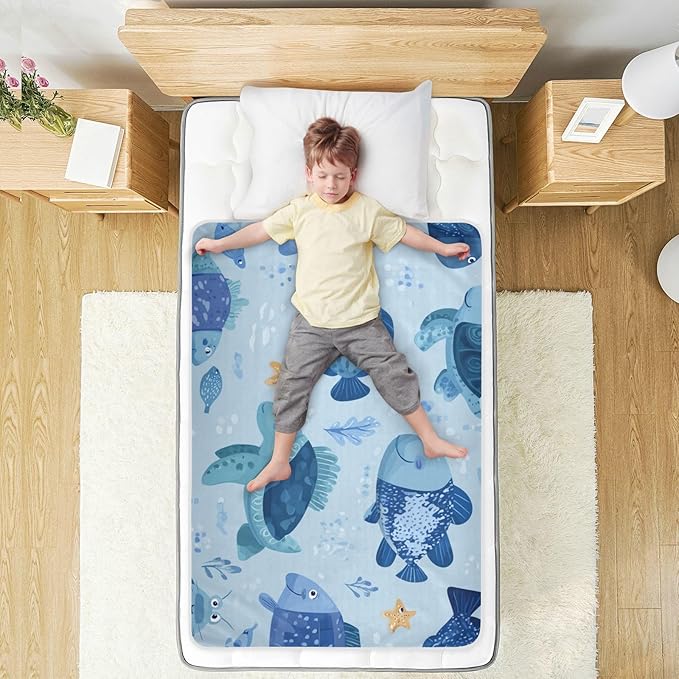 Waterproof Bed Pad Reusable Changing Pad Toddler Mattress Protector Large Pee Pad Baby Diaper Pad Soft Washable Liner Blue Turtle Fish Crabs
