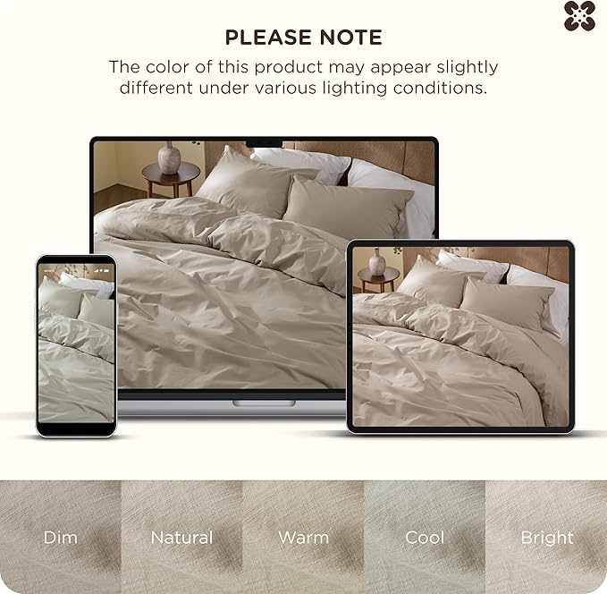 Bedsure Cotton Duvet Cover Queen - Luxury Slub Weave 100% Cotton Duvet Cover with a Linen Like Textured, Easy Change Durable Bedding, Tannish Linen Grey, 90" x 90"