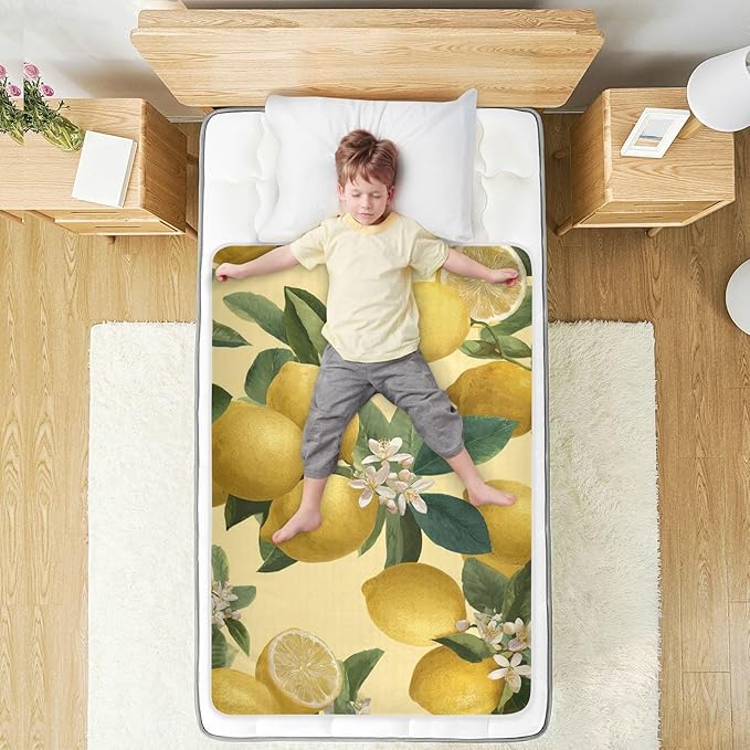Waterproof Bed Pad Reusable Changing Pad Toddler Mattress Protector Large Pee Pad Baby Diaper Pad Soft Washable Liner Yellow Vivid Lemon and Flowers