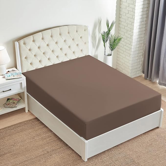 Mellanni California King Fitted Sheet - Iconic Collection Bedding Sheets with up to 16 inch Deep Pocket - Soft & Cooling - Fade & Stain Resistant - 1 PC (Twin XL, Dark Taupe)