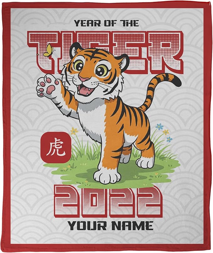 FrameStory - Personalized Chinese Astrology Zodiac Animal Birth Year Blanket, Lunar New Year Chinese New Year Festival, 50x60, Sherpa Fleece, Soft Cozy Couch Throw Sofa Blanket; 1-Sided Print